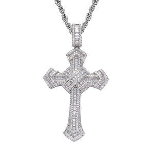 Hip Hop Pendant Chain Necklace Cross ICED 5A+ CZ 18K  Silver Plated Jewelry 24in